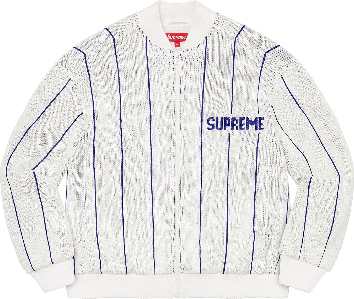 Pinstripe Varsity Zip Up Sweater view 11